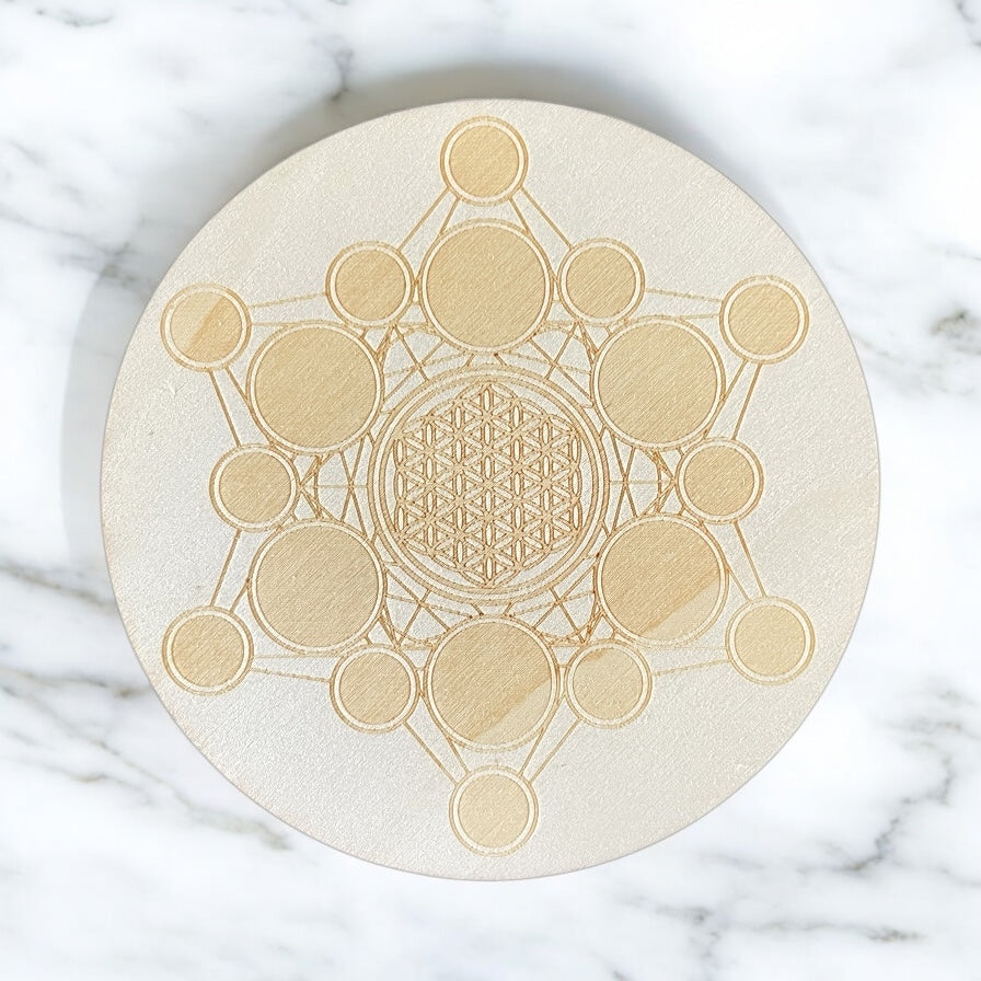 Wood Crystal Grid - Alter Items - Metatrons Cube Flower Of Life Sacred Geometry Plate