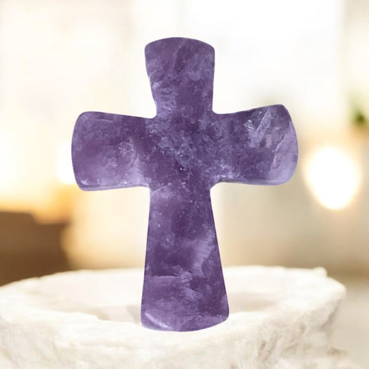 Cross - Lepidolite Crystal Carving