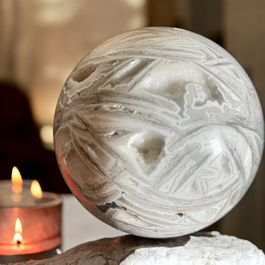 White Mexican Agate - Crystal Sphere